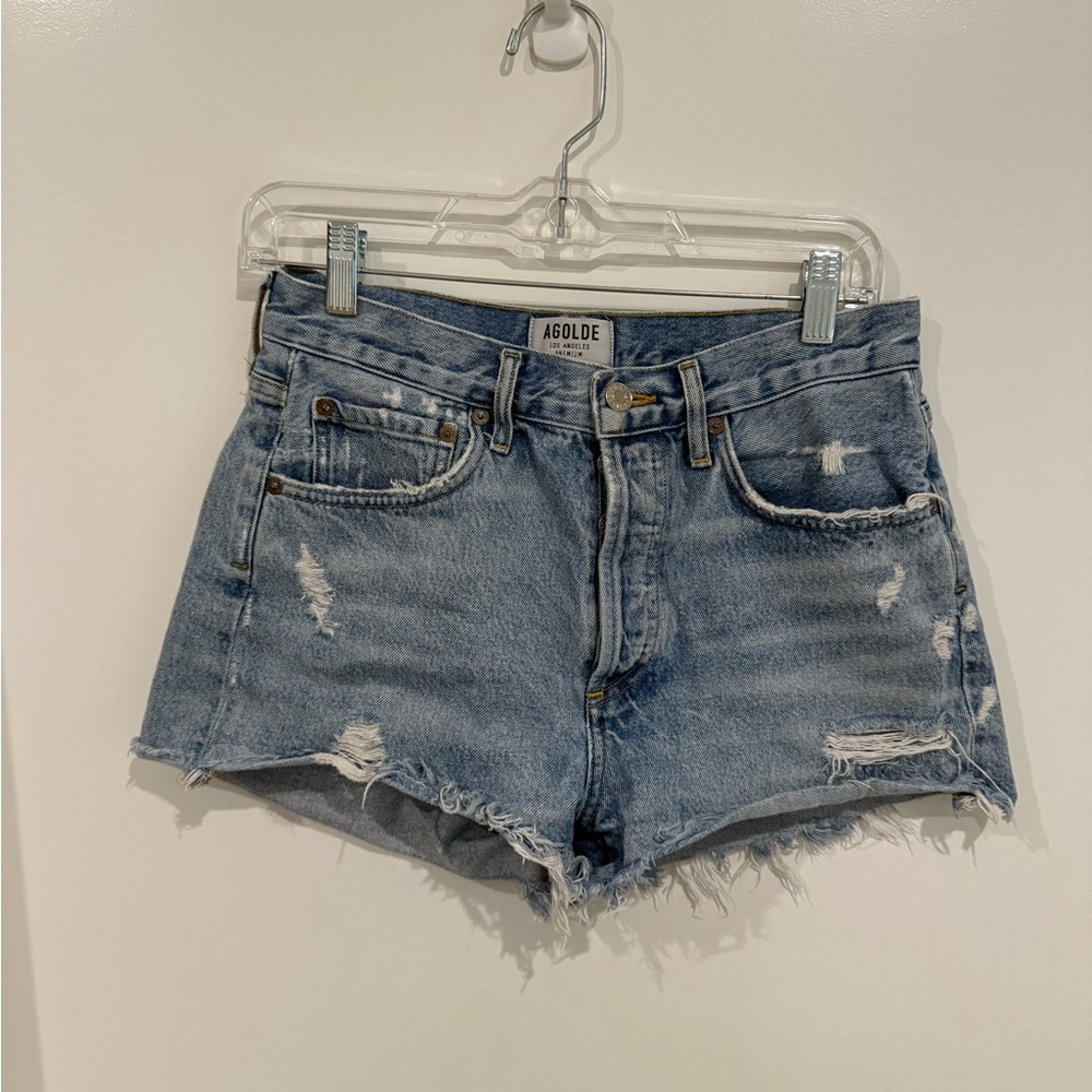 Agolde Women's Ripped Jean Shorts - Light Blue